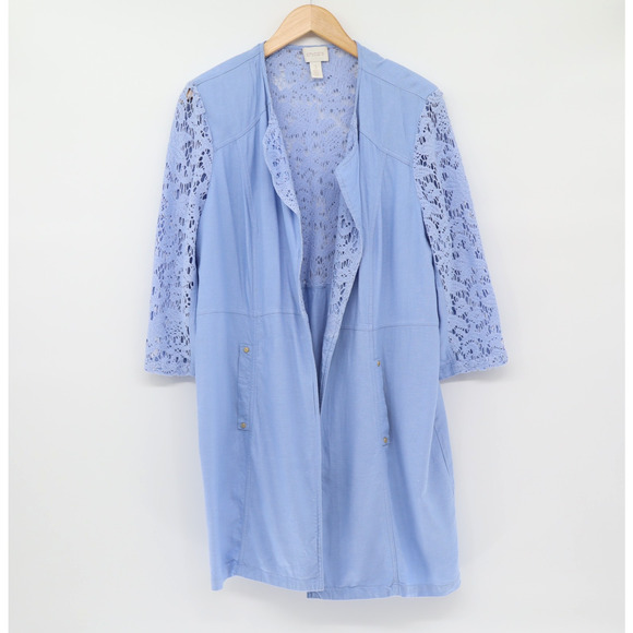 Chico's Jackets & Blazers - Chicos Women's Light Blue Linen Blend Lace Duster Jacket 3/4 Sleeve Sz XL
